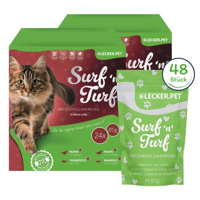 Lecker.Pet® Surf'n'Turf Pouches Katzenfutter in feiner Jelly Nassfutter