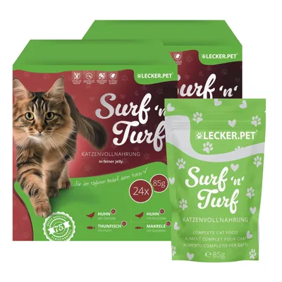 Lecker.Pet® Surf'n'Turf Pouches Nourriture pour chats en gelée 4 variétés Lecker.Pet® Surf'n'Turf Pouches Nourriture pour chats en gelée 4 variétés
