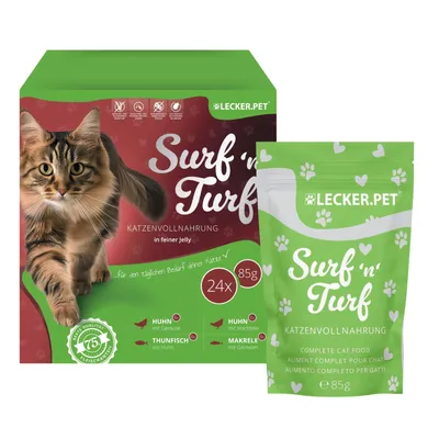 Lecker.Pet® Surf'n'Turf Pouches Nourriture pour chats en gelée 4 variétés Lecker.Pet® Surf'n'Turf Pouches Nourriture pour chats en gelée 4 variétés