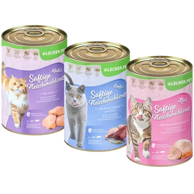 Lecker.Pet® Balu's, Emily's & Leo's Repas juteux à base de viande pour chat Lecker.Pet® Balu's, Emily's & Leo's Repas juteux à base de viande pour chat
