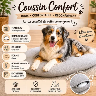 Coussin ovale déhoussable pour chien Coussin ovale déhoussable pour chien