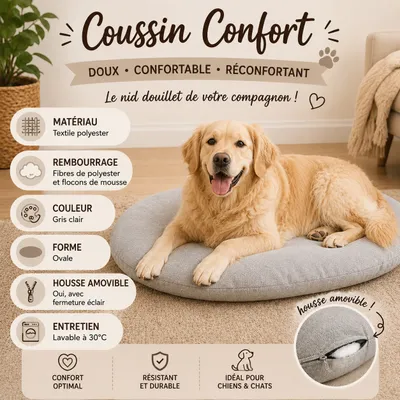 Coussin ovale déhoussable pour chien