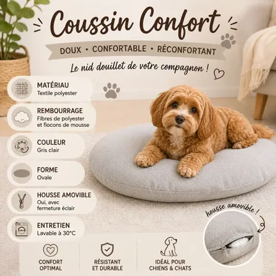 Coussin ovale déhoussable pour chien Coussin ovale déhoussable pour chien