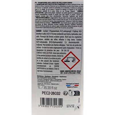 Shampoing Anti-Chute de Poils senteur poire 1 L pour Chien Shampoing Anti-Chute de Poils senteur poire 1 L pour Chien