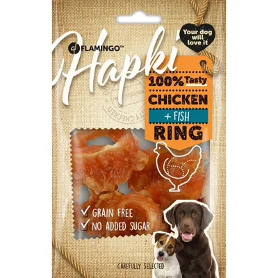 Friandises Hapki Anneaux Poulet et Cabillaud 85 g pour Chien Friandises Hapki Anneaux Poulet et Cabillaud 85 g pour Chien