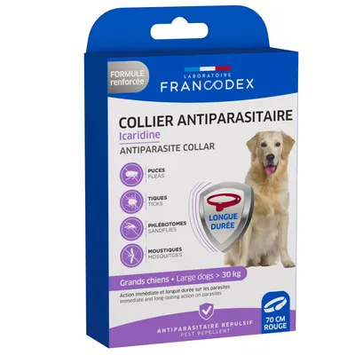 Collier antiparasitaire à l'Icaridine Francodex 70 cm - Rouge - Chien plus Collier antiparasitaire à l'Icaridine Francodex 70 cm - Rouge - Chien plus