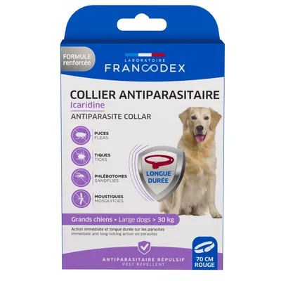 Collier antiparasitaire à l'Icaridine Francodex 70 cm - Rouge - Chien plus Collier antiparasitaire à l'Icaridine Francodex 70 cm - Rouge - Chien plus