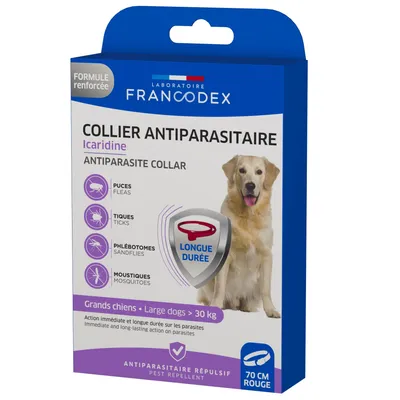 Collier antiparasitaire à l'Icaridine Francodex 70 cm - Rouge - Chien plus Collier antiparasitaire à l'Icaridine Francodex 70 cm - Rouge - Chien plus