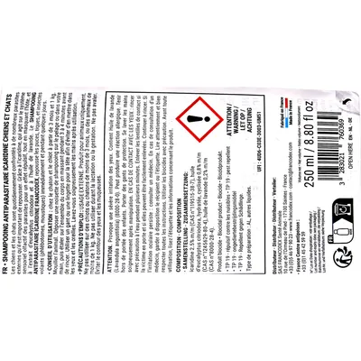 Shampoing Antiparasitaire Icaridine 250 ml pour Chien et Chat Shampoing Antiparasitaire Icaridine 250 ml pour Chien et Chat