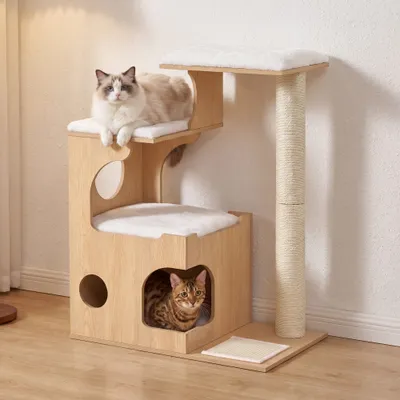 FEANDREA Arbre à Chat, Hauteur 86 cm, 3 Plate-Formes et 1 Niche