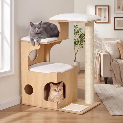 FEANDREA Arbre à Chat, Hauteur 86 cm, 3 Plate-Formes et 1 Niche