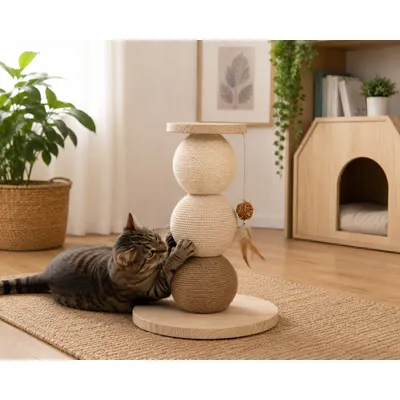 Arbre a chat avec plateforme Griffoir en bois et cordes 47cm Arbre a chat avec plateforme Griffoir en bois et cordes 47cm