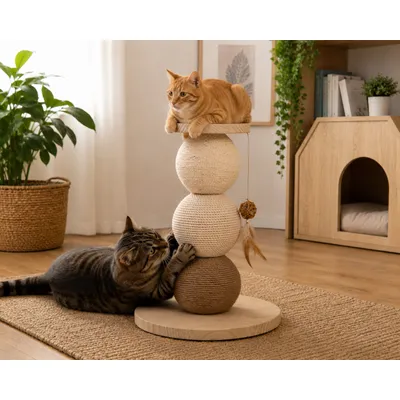 Arbre a chat avec plateforme Griffoir en bois et cordes 47cm Arbre a chat avec plateforme Griffoir en bois et cordes 47cm