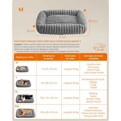 Feandrea Panier pour Chien, Coussin Lavable, Moelleux, Gris Feandrea Panier pour Chien, Coussin Lavable, Moelleux, Gris