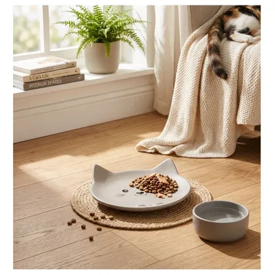 Gamelle plat rond en céramique pour chat Anti-Stress