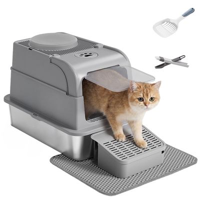 Feandrea Bac à Litière pour Chat, 2 Entrées, avec Pelle et Brosse