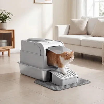 Feandrea Bac à Litière pour Chat, 2 Entrées, avec Pelle et Brosse