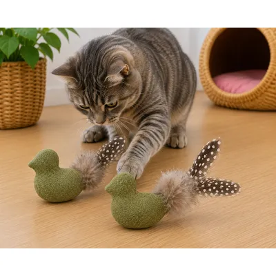 Jouet oiseau Katti en cataire avec plumes pour chat