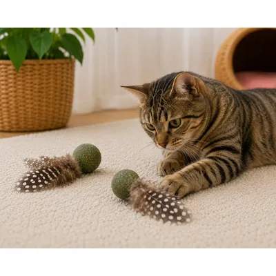 Jouets pour chat Katti balle de cataire avec plumes