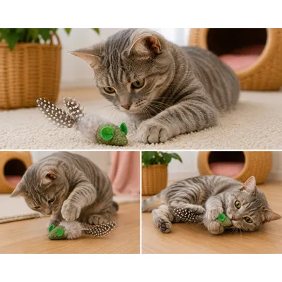 Jouet souris Katti en cataire avec plumes pour chat