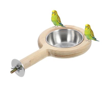 MCBOSON Ensemble de Gamelles pour Perroquets Acier Inoxydable + Bois