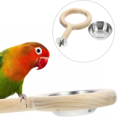 MCBOSON Ensemble de Gamelles pour Perroquets Acier Inoxydable + Bois