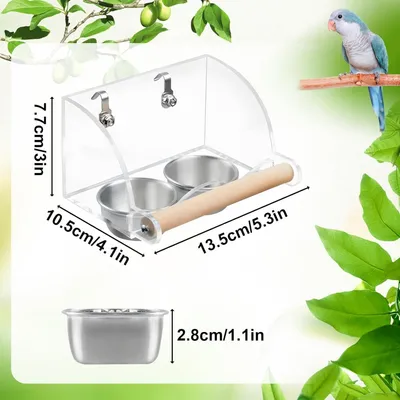 MCBOSON Ensemble de Gamelles pour Perroquets Acier Inoxydable + Bois