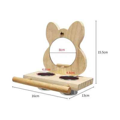 MCBOSON Ensemble Alimentation pour Oiseaux : Bol Inox, Cadre Bois & Miroir