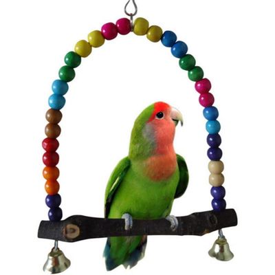 PetTribes - Jouet Balançoire en Bois pour Oiseau avec Clochette