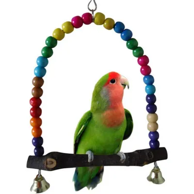 PetTribes - Jouet Balançoire en Bois pour Oiseau avec Clochette