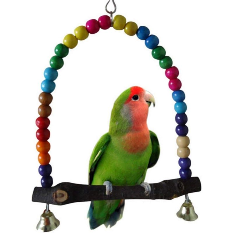 PetTribes - Jouet Balançoire en Bois pour Oiseau avec Clochette