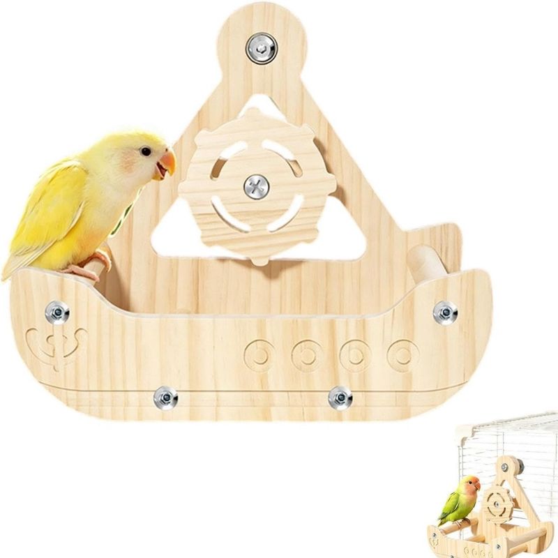 HausPets Perchoir Bateau Pirate en bois pour petits oiseaux