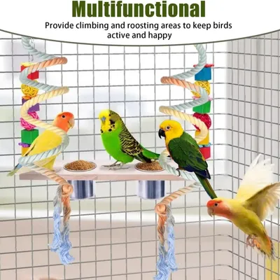 MCBOSON Perchoir en Corde Chanvre Dégradé Pliable pour Oiseaux