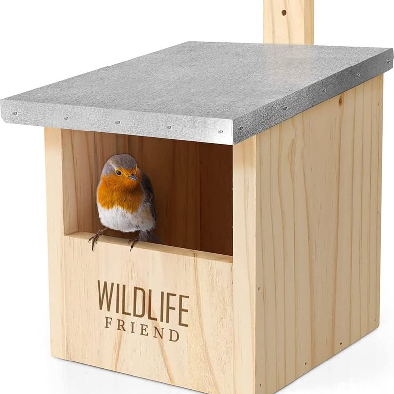 MCBOSON 1 Stück Holz-Vogelhaus mit Metall-Dach für Amseln & Höhlenbrüter