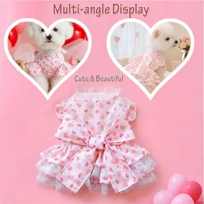 ZooVenture Robe Chien Coeur Rose Nœud 3D ZooVenture Robe Chien Coeur Rose Nœud 3D