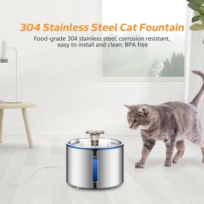 Applicable à BOORCA Fontaine chat acier inox 304 2,5L ultra silencieuse