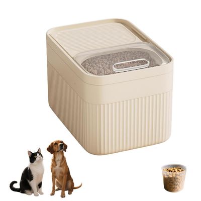 PetTribes Bac stockage nourriture animaux, hermétique avec doseur, beige
