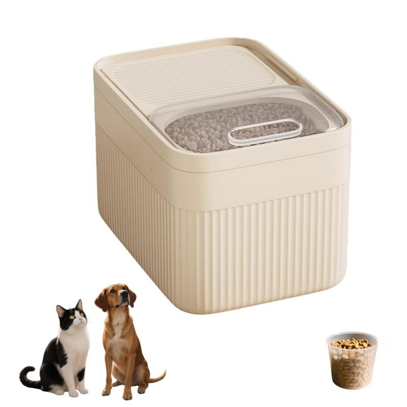 PetTribes Luftdichter Futterbehälter für Haustiere mit Messbecher, beige