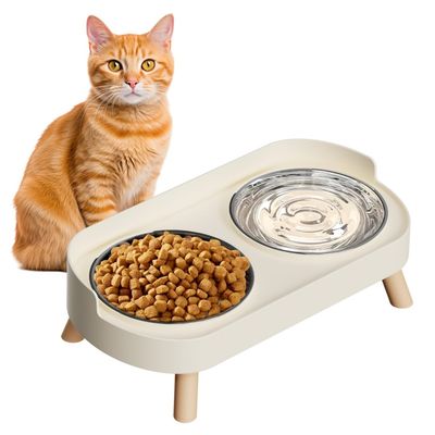 PetTribes Bol Chat Élevé, Lot 2 Inox Anti-Fatigue Moustaches, Blanc