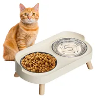 PetTribes Bol Chat Élevé, Lot 2 Inox Anti-Fatigue Moustaches, Blanc