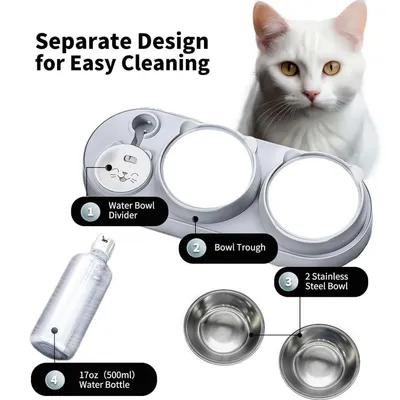 PetTribes Gamelle 3 en 1 Chat - Design Oreilles Chat, Bol Inox, 500ml