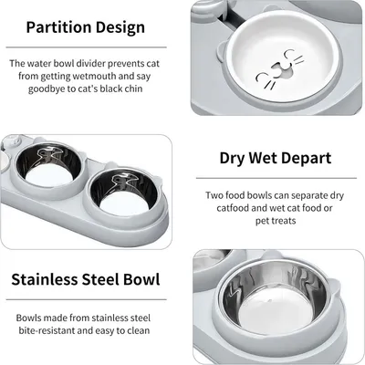 PetTribes Gamelle 3 en 1 Chat - Design Oreilles Chat, Bol Inox, 500ml