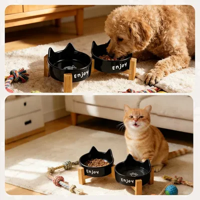 ZooVenture Gamelle Chat Ceramique Bois 2P ZooVenture Gamelle Chat Ceramique Bois 2P