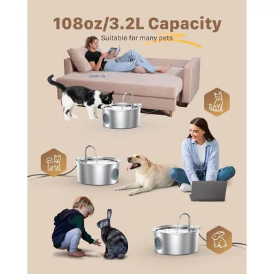 ZooVenture Fontaine Eau Chat Inox 3,2L ZooVenture Fontaine Eau Chat Inox 3,2L