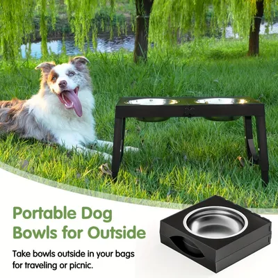 ZooVenture Support Gamelles Pliable - Bol Inox Double Couche ZooVenture Support Gamelles Pliable - Bol Inox Double Couche