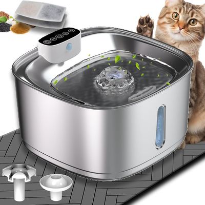 Zoomtopia Fontaine chat acier inox 3,2L sans fil 3 modes