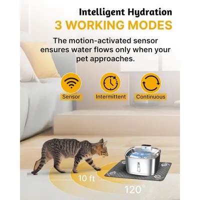 Zoomtopia Fontaine chat acier inox 3,2L sans fil 3 modes Zoomtopia Fontaine chat acier inox 3,2L sans fil 3 modes