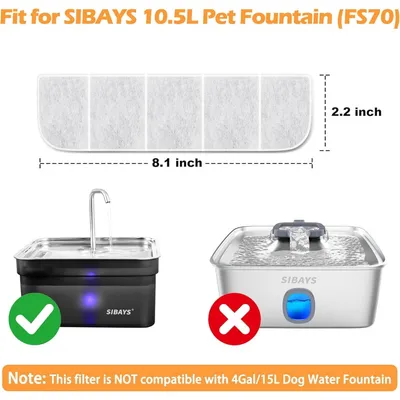 Applicable à SIBAYS Lot 8 filtres + 8 éponges pour fontaine FS70 10,5L Applicable à SIBAYS Lot 8 filtres + 8 éponges pour fontaine FS70 10,5L