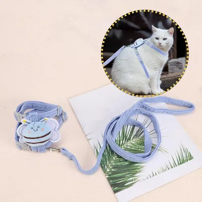 Harnais Chat PetTribes Bleu Design Abeille et Laisse Ajustable Harnais Chat PetTribes Bleu Design Abeille et Laisse Ajustable