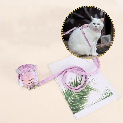 Harnais Chat PetTribes Mauve Design Abeille et Laisse Ajustable